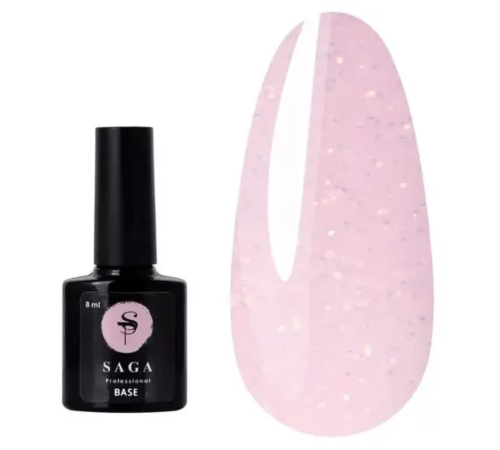 Base for gel polish SAGA Color Base No. 08 light pink with colored sparkles, 8 ml