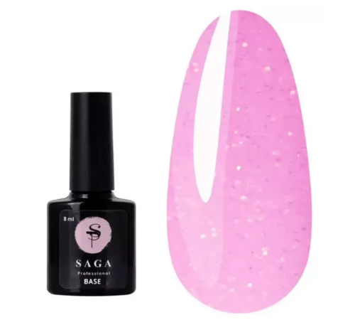 Base for gel polish SAGA Color Base No. 10 pink with colored sparkles, 8 ml