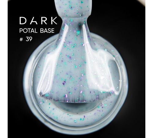База для нігтів DARK Potal Base №39, світло-блакитна з поталлю, 15 мл