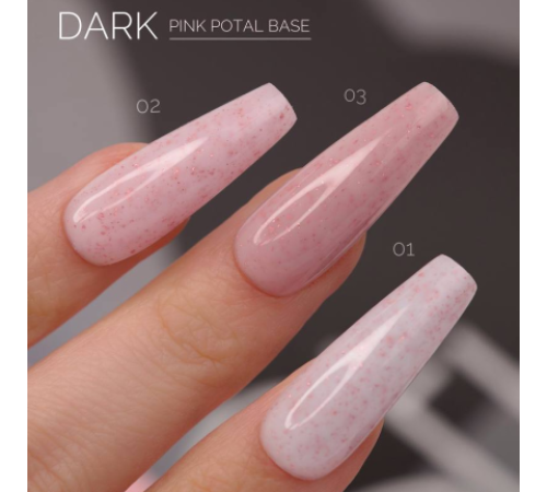 База для нігтів DARK PRO base Pink Potal №01, молочна з поталлю, 15 мл
